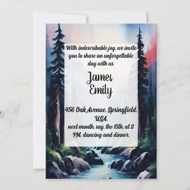 Invitation Pine Tree Forest Russe Aquarelle Mariage à thème (Devant)