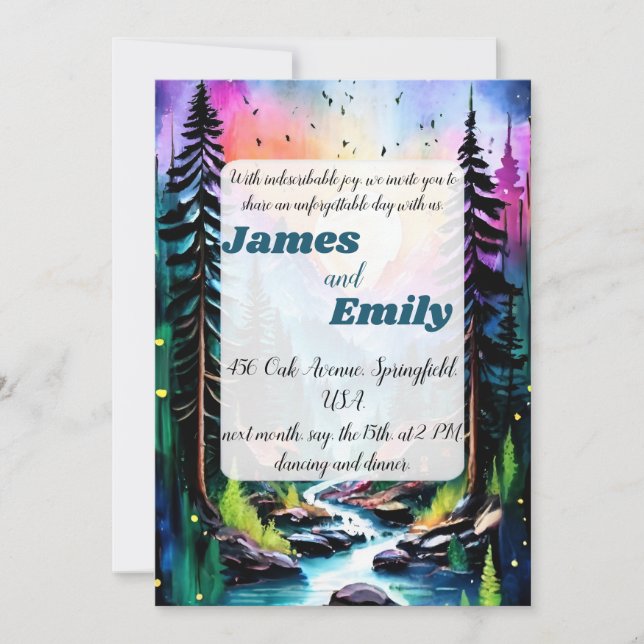 Invitation Pine Tree Forest Russe Aquarelle Mariage à thème (Devant)