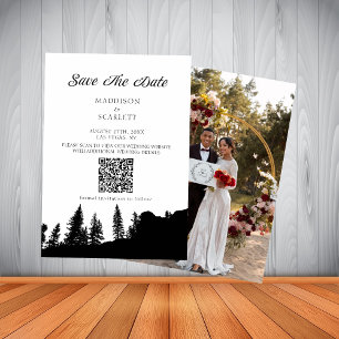 Invitation Pine Tree Mountain QR Code Mariage Enregistrer La