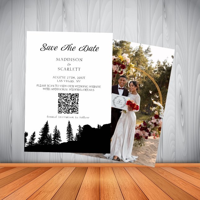 Invitation Pine Tree Mountain QR Code Mariage Enregistrer La  (Créateur téléchargé)