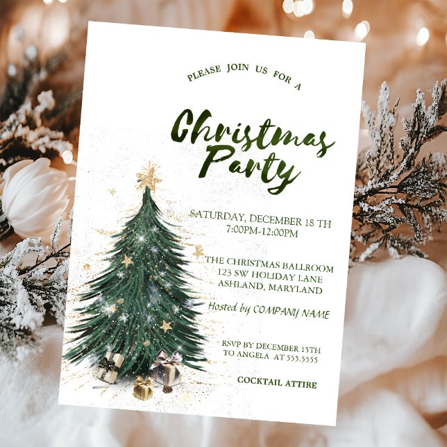 Invitation Pine Tree Parties scintillant Étoiles Noël Compagn (Créateur téléchargé)