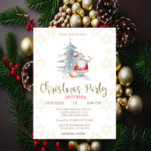Invitation Pine Tree, Santa Claus, Snowflakes Green Company
