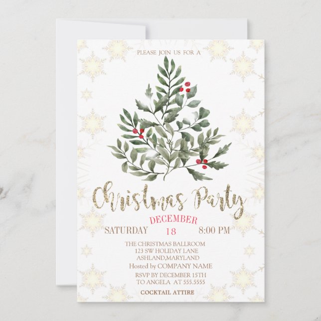 Invitation Pine Trees Branches Snowflakes Noël (Devant)