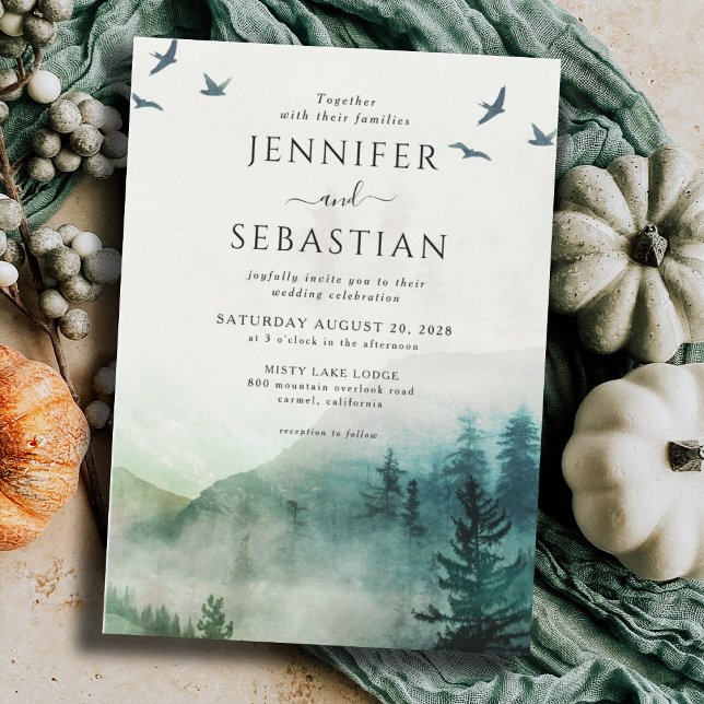 Invitation Pine Trees Forêt Rustique Aquarelle Mariage (Créateur téléchargé)