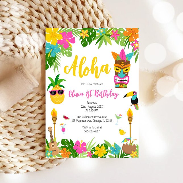Invitation Pineapple Girl Birthday Aloha Hawaii Summer (Créateur téléchargé)