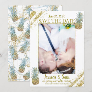 Invitation Pineapples Pailletés Tropicaux Sauvegarder la Date