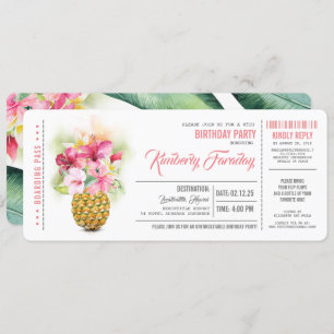 Invitation Pineappy Beach Boarding Pass Billet Anniversaire