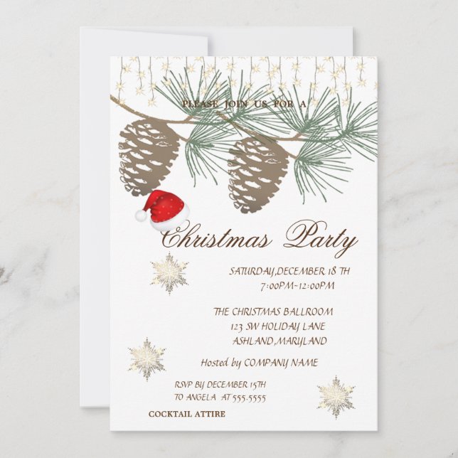 Invitation Pinecones, Snowflakes Christmas Corporated (Devant)