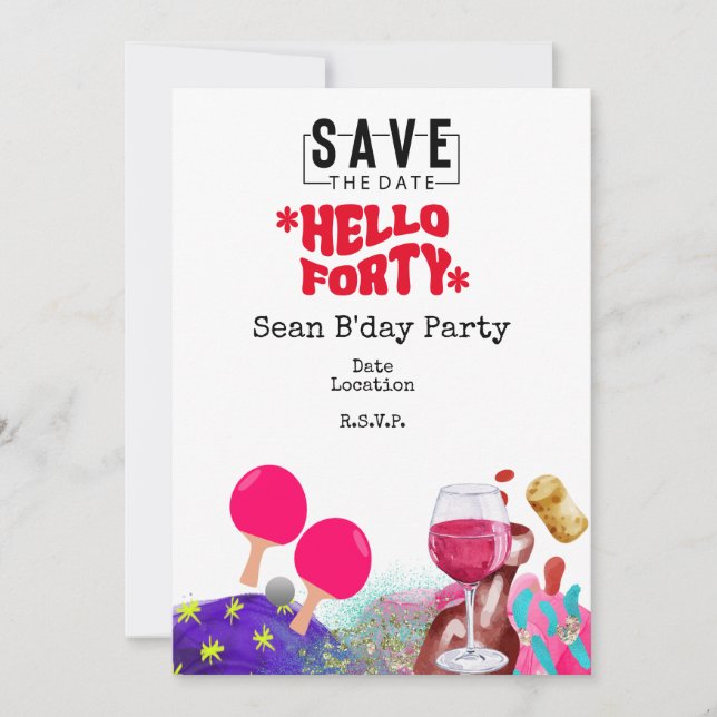 Invitation Ping Pong 40th Birthday party Date de sauvegarde (Devant)