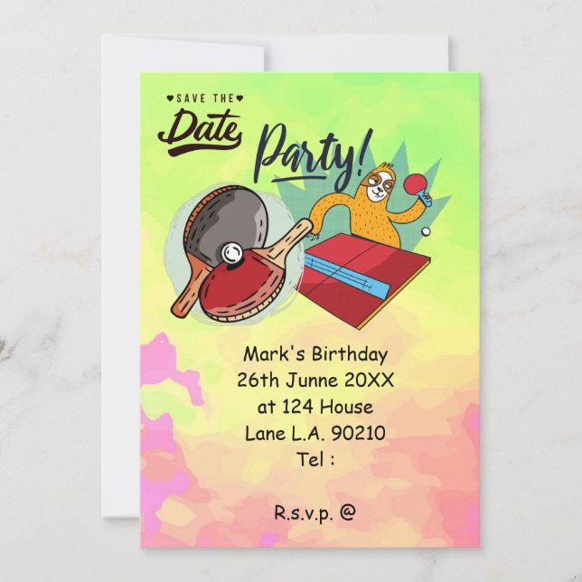 Invitation Ping Pong Table Tennis paresseux soirée  (Devant)