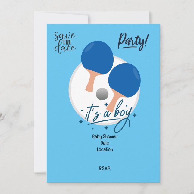 Invitation Ping Pong Table Tennis partie baby shower bleu (Devant)