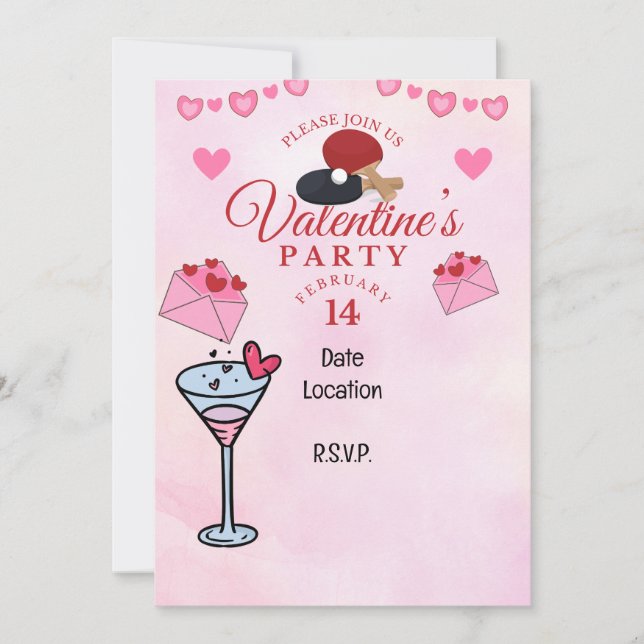 Invitation Ping Pong Valentine's Heart Save the date Party (Devant)