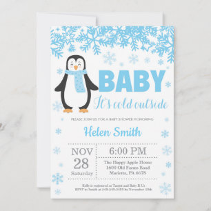 Invitation Pingin Winter Blue Boy Baby shower Flocon de neige