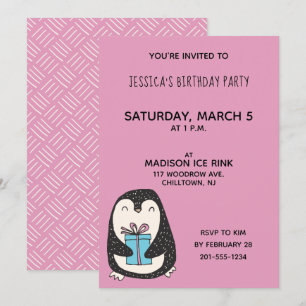Invitation Pingouin avec un cadeau d'anniversaire personnalis
