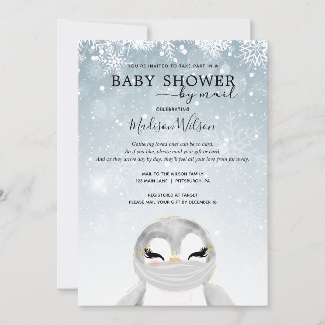 Invitation Pingouin bébé avec Baby shower Masque par courrier (Devant)