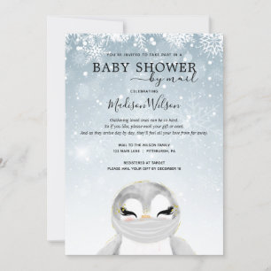 Invitation Pingouin bébé avec Baby shower Masque par courrier