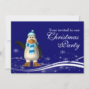 Invitation Pingouin de dessin animé et fête de Noël Père Noël