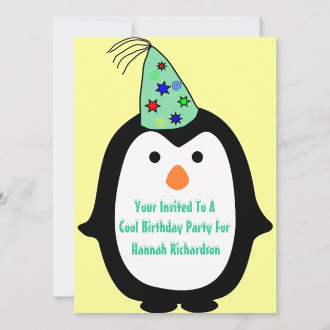 Invitation Pingouin Enfants En Fête Casquette D'Anniversaire (Devant)
