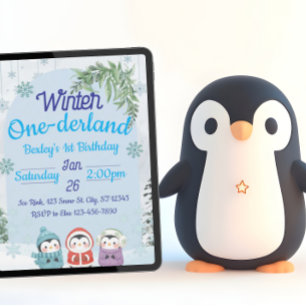 Invitation Pingouin Hiver Un derland 1er anniversaire