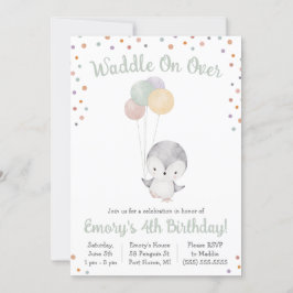 Invitation Pingouin mignon avec ballons fête d'anniversaire