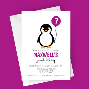 Invitation Pingouin minimaliste moderne fête d'anniversaire d