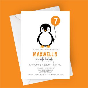 Invitation Pingouin minimaliste moderne fête d'anniversaire d