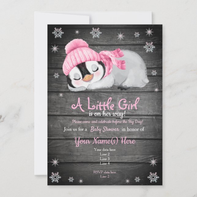 Invitation Pingouin rose Baby shower invitation, Casquette d' (Devant)