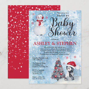 Invitation Pingouin   Snowman Winter Drive By Boy Baby shower