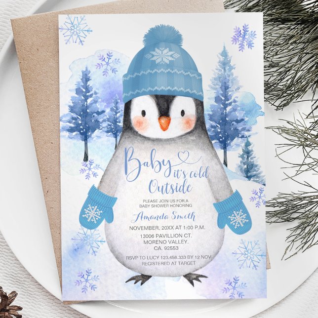 Invitation Pingouin tricoté casquette Snowflakes Silver Blue (Créateur téléchargé)