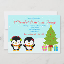 Invitation Pingouins et arbre d'hiver de Noël mignons