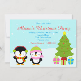 Invitation Pingouins et arbre d'hiver de Noël mignons