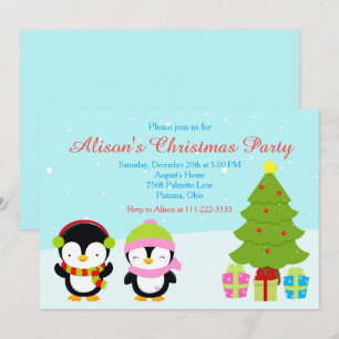 Invitation Pingouins et arbre d'hiver de Noël mignons