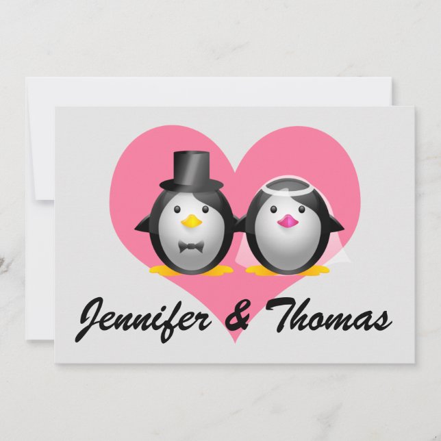 Invitation Pingouins Mariages, Jennifer & Thomas (Devant)