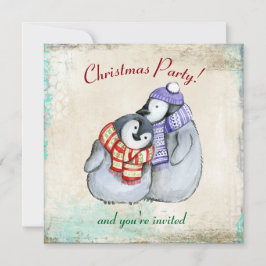 Invitation Pingouins mignons en Écharpes d'hiver et Noël Casq