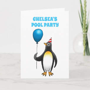 Invitation Pingouins Summer Pool Party Anniversaire