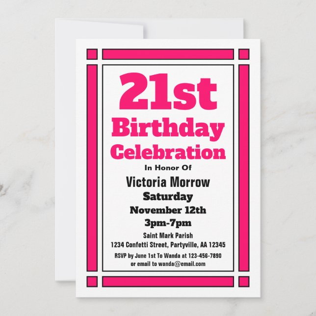 Invitation Pink 21st Birthday (Devant)