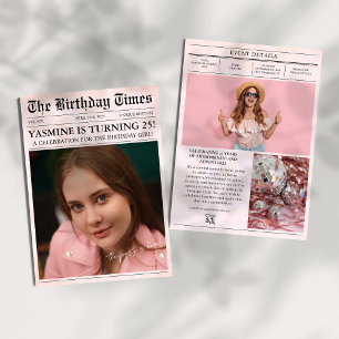 Invitation Pink 25th Birthday party Journal Couverture photo