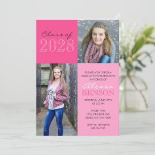 Invitation Pink 2 Toned Classic 2 Photo Graduation