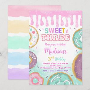 Invitation Pink 3e anniversaire fête des beignes