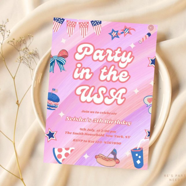 Invitation Pink 4 juillet Anniversaire Toute Américaine (Créateur téléchargé)