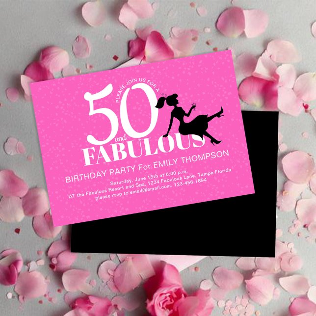 Invitation Pink 50th Birthday Party Chic Custom (50th Birthday party hot pink and black invitations. )