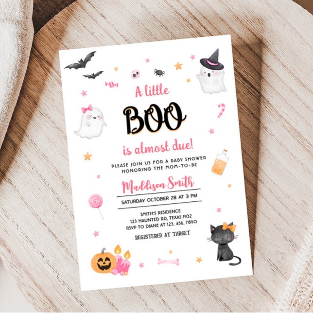 Invitation Pink A Little Boo Baby shower Halloween (Pink Halloween Baby Shower Invitation)