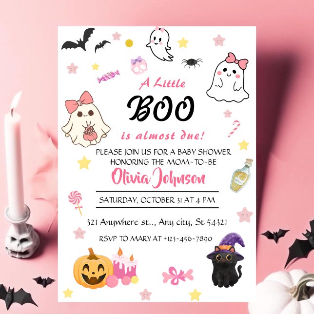 Invitation Pink A Little Boo Baby shower Halloween (Créateur téléchargé)