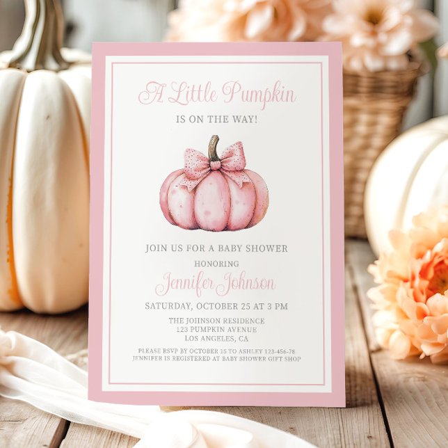 Invitation Pink A Little Pumpkin Is On The Way Baby Shower (Pink Cute A Little Pumpkin On The Way Baby Shower Invitation)