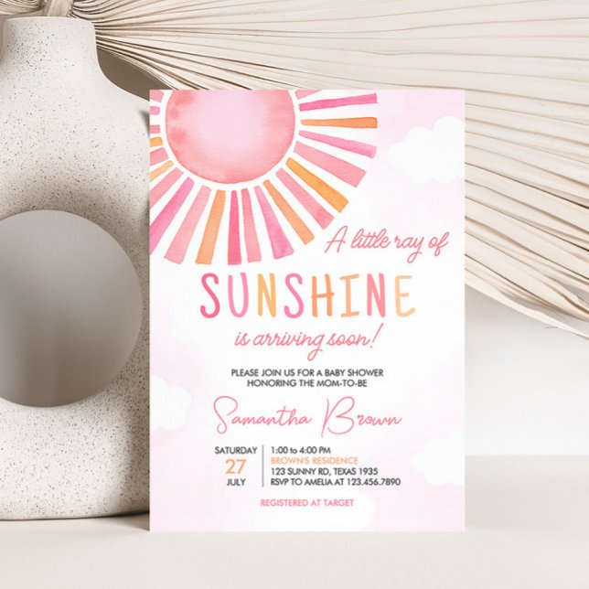 Invitation Pink A Little Ray Baby shower de soleil (Girl Sunshine Baby Shower Invitation)
