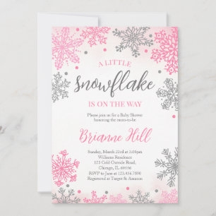 Invitation Pink A Little Snowflake Baby shower
