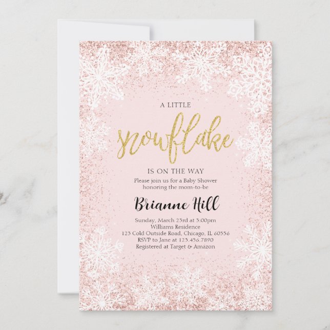 Invitation Pink A Little Snowflake Baby shower (Devant)