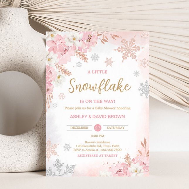 Invitation Pink A Little Snowflake Baby shower (Pink Little Snowflakes is on the way Baby Shower Invitation)