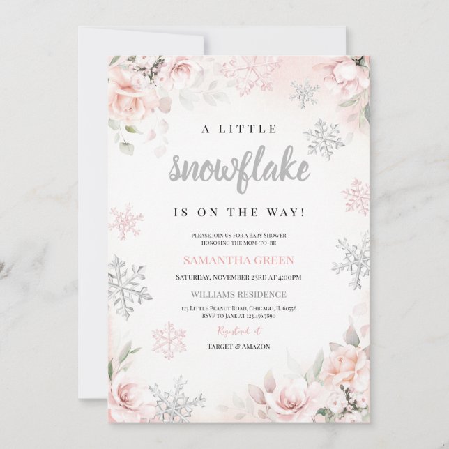 Invitation Pink A Little Snowflake Baby shower (Devant)