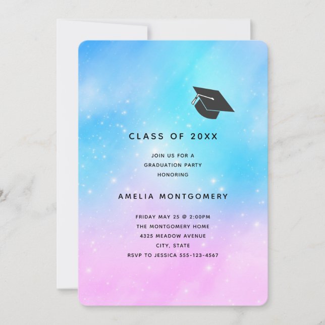 Invitation Pink and Blue Pastel Gradient Sky Graduation (Devant)